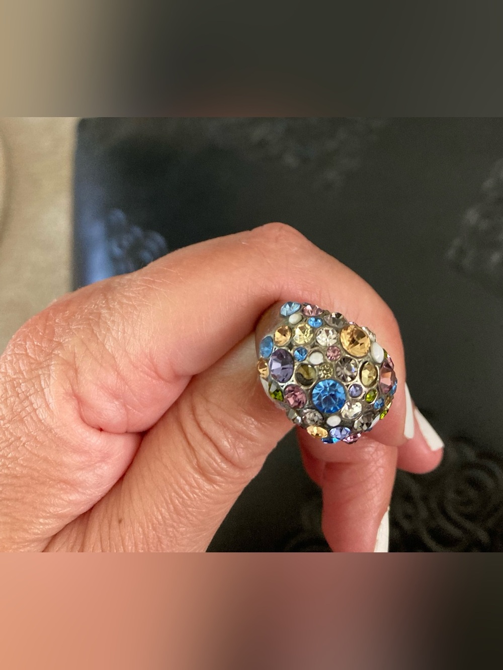 Multicolor Crystal Dome Cocktail Ring - Vintage